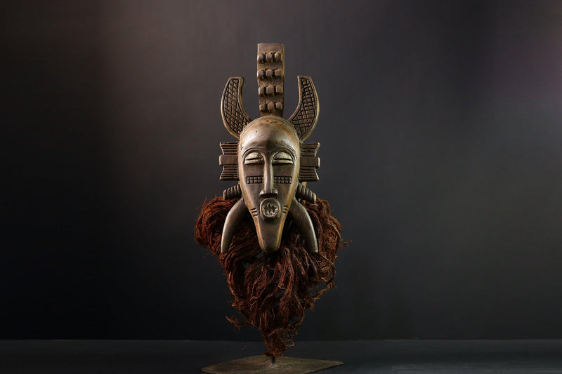 African Mask Kpélié Senoufo, Hand-Carved Wood Mask with Black Patina, Unique Ritual Decor, Cultural Art Sculpture for Home Decoration-G3848