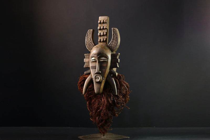 African Mask Kpélié Senoufo, Hand-Carved Wood Mask with Black Patina, Unique Ritual Decor, Cultural Art Sculpture for Home Decoration-G3848