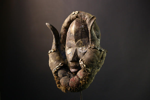 African Mask Authentic Tribal Dan Mask - Hand-Carved Wooden Art Collectible Liberia -G3845