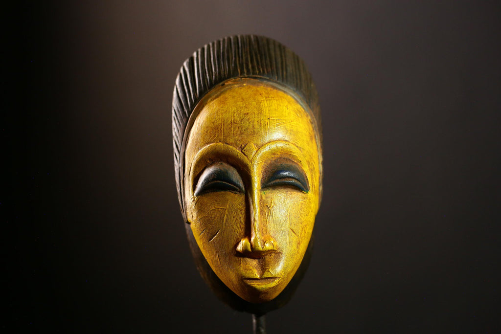African Baule mask Antique Hand Carved Wooden Tribal Wall Hanging Decor-8614
