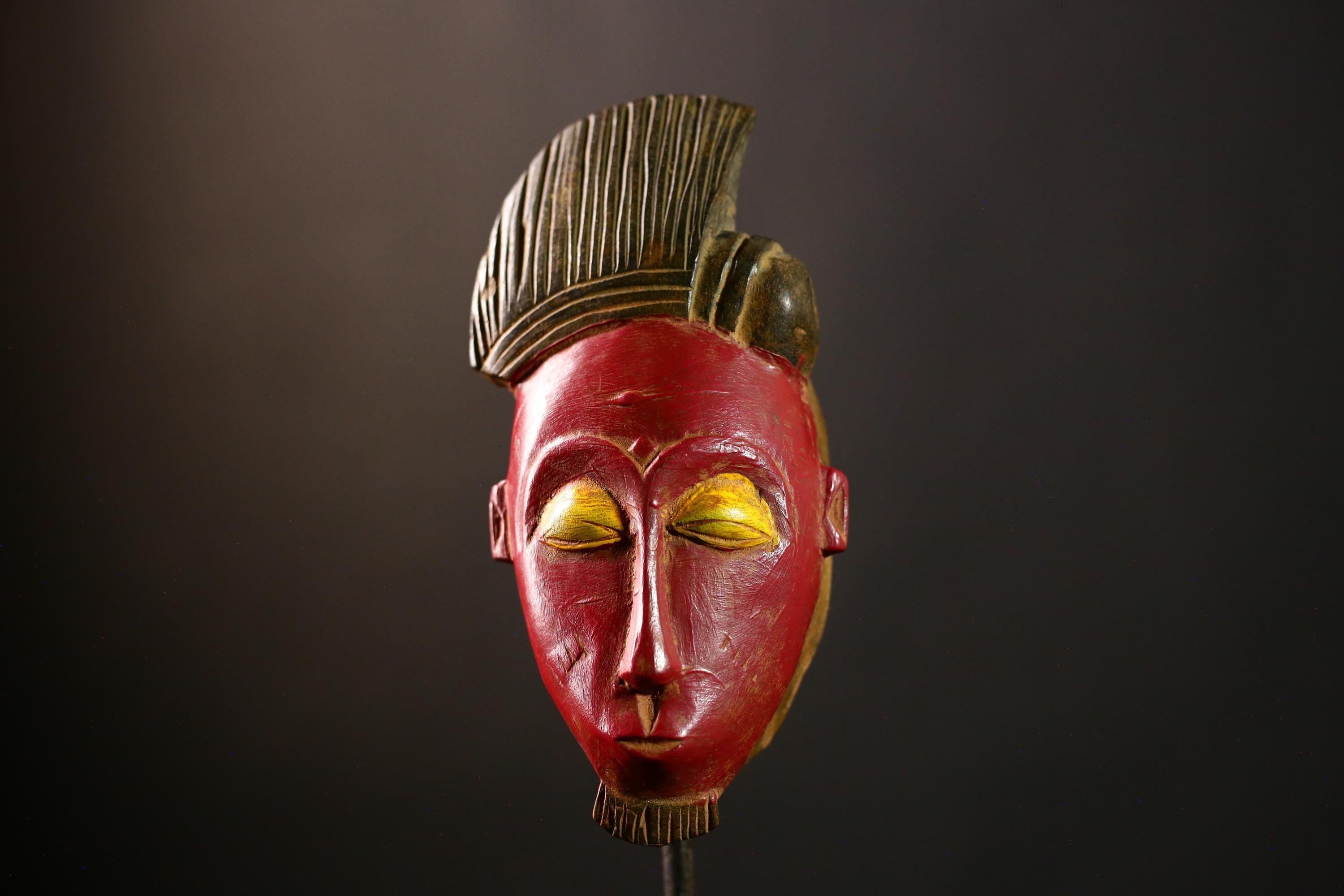 African Baule mask Vintage Hand Carved Tribal Art Wall Hanging Home Decor-8612
