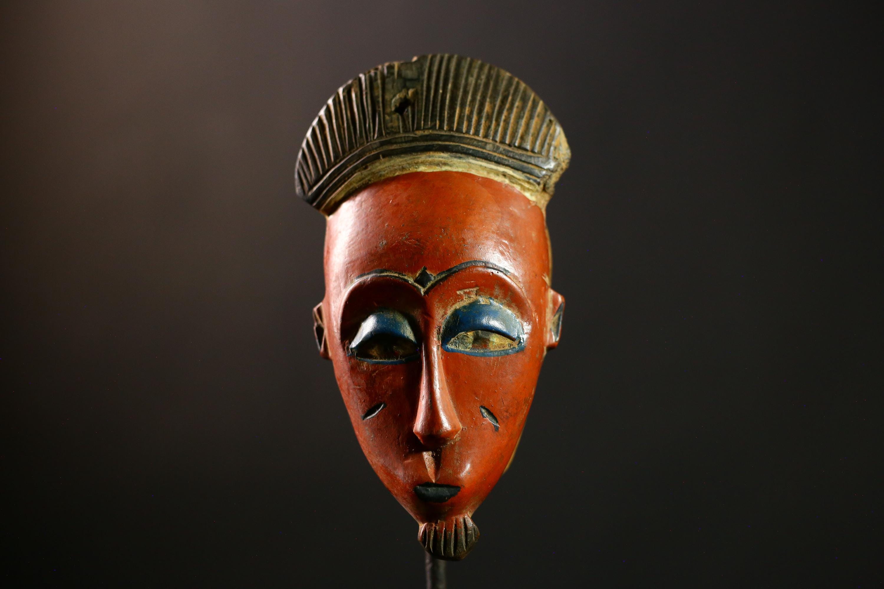 African Baule mask Wood Wall Art Tribal Face Décor Guro Style Handmade -8598
