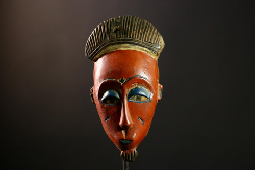 African Baule mask Wood Wall Art Tribal Face Décor Guro Style Handmade -8598