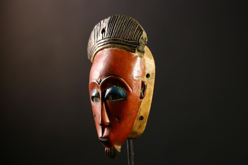 African Baule mask Wood Wall Art Tribal Face Décor Guro Style Handmade -8598