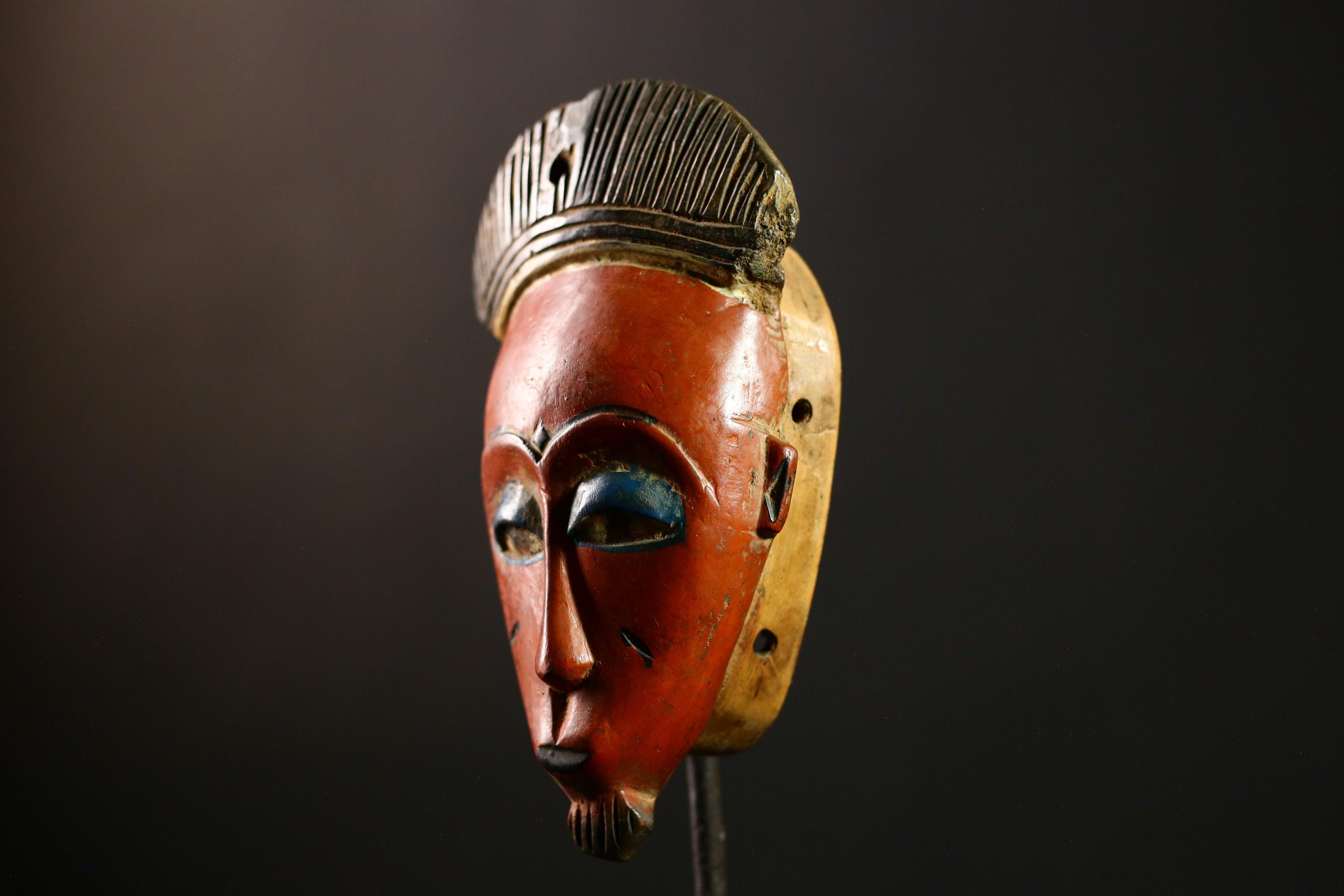 African Baule mask Wood Wall Art Tribal Face Décor Guro Style Handmade -8598