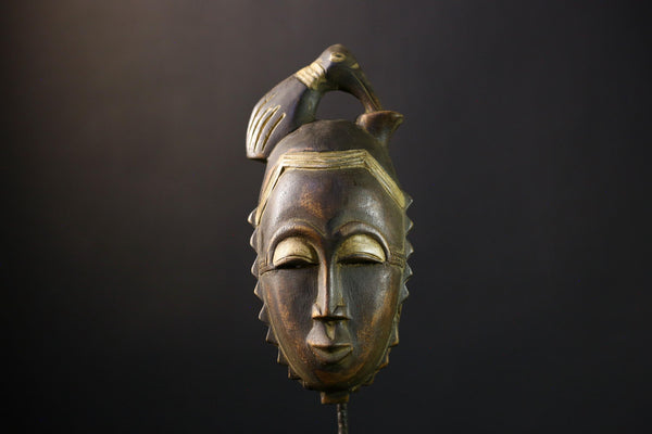 African Mask Baule Guro Hand-Carved Vintage Tribal Decorative Wall Art-G3869