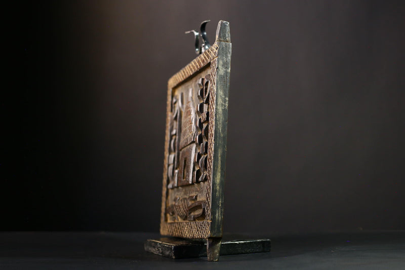 African Granary Door Vintage Hand-Carved Wood Tribal Decorative Art Piece-G3861