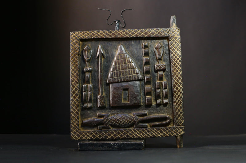 African Granary Door Vintage Hand-Carved Wood Tribal Decorative Art Piece-G3861