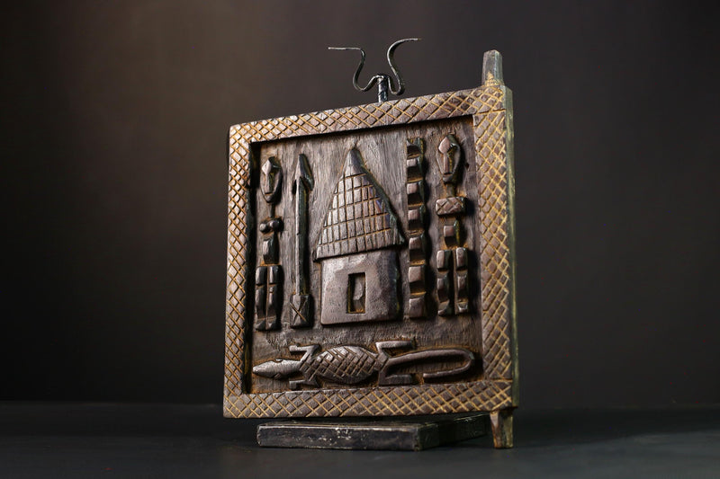 African Granary Door Vintage Hand-Carved Wood Tribal Decorative Art Piece-G3861