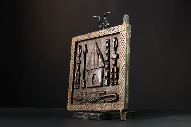 African Granary Door Vintage Hand-Carved Wood Tribal Decorative Art Piece-G3861