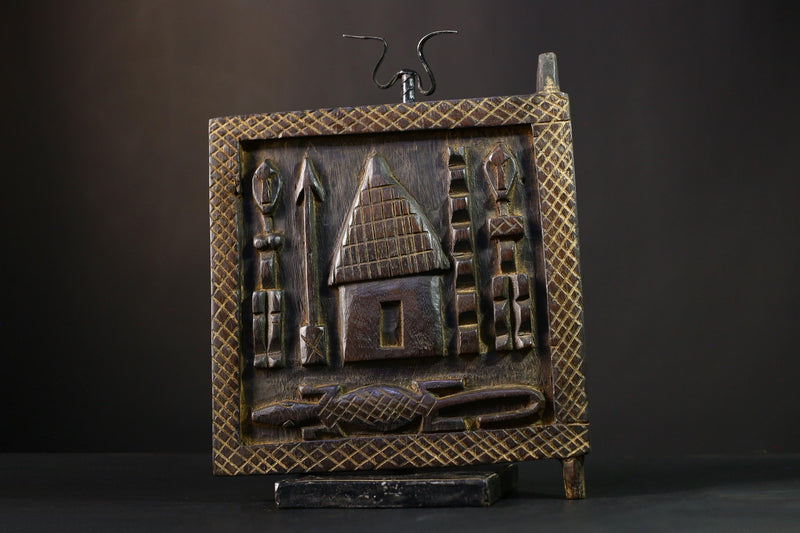 African Granary Door Vintage Hand-Carved Wood Tribal Decorative Art Piece-G3861