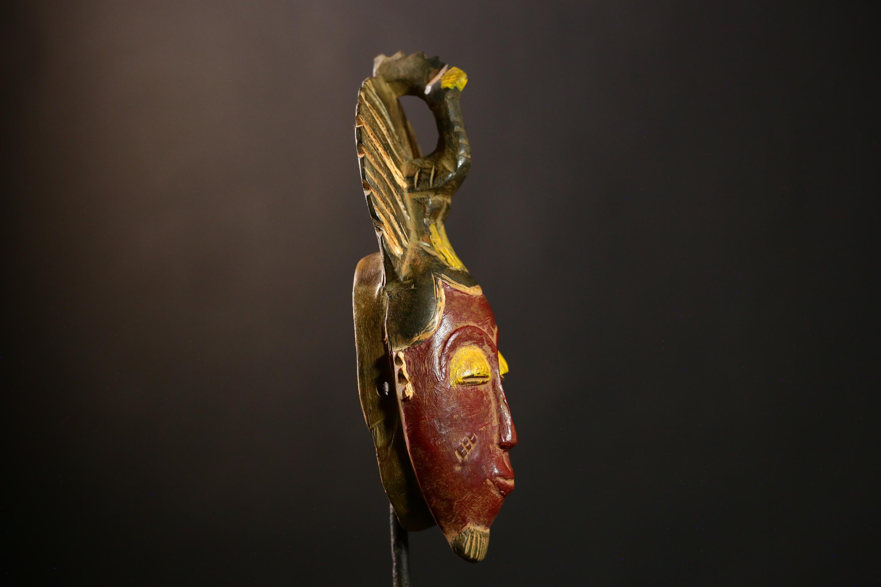 African Baule mask Vintage Hand Carved Tribal Wood Face Mask Wall Hanging -8610