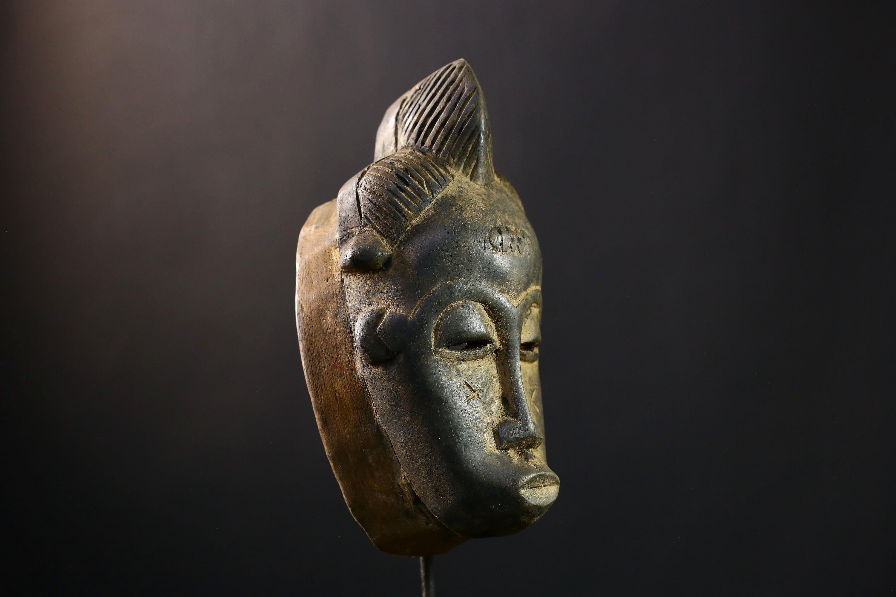 African Baule Mask Tribal Carved Wood Face Côte d’Ivoire Art Collectible Vintage Wall Decor Handcrafted Ethnic Sculpture-G1979