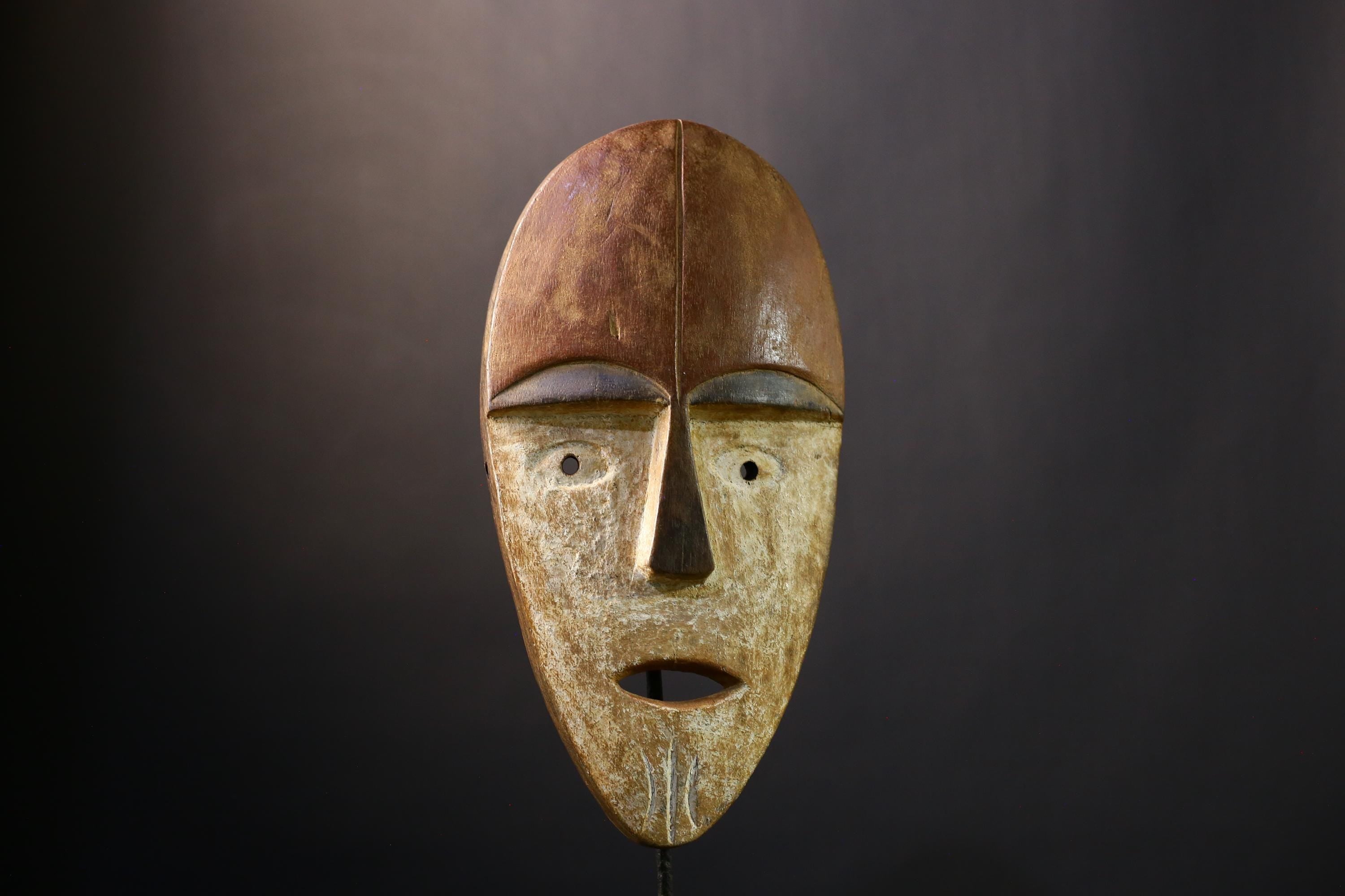 African Tribal Mask Carved Wood Ritual Face West Africa Art Decor Vintage Handmade Wall Sculpture Authentic Collectible-6836