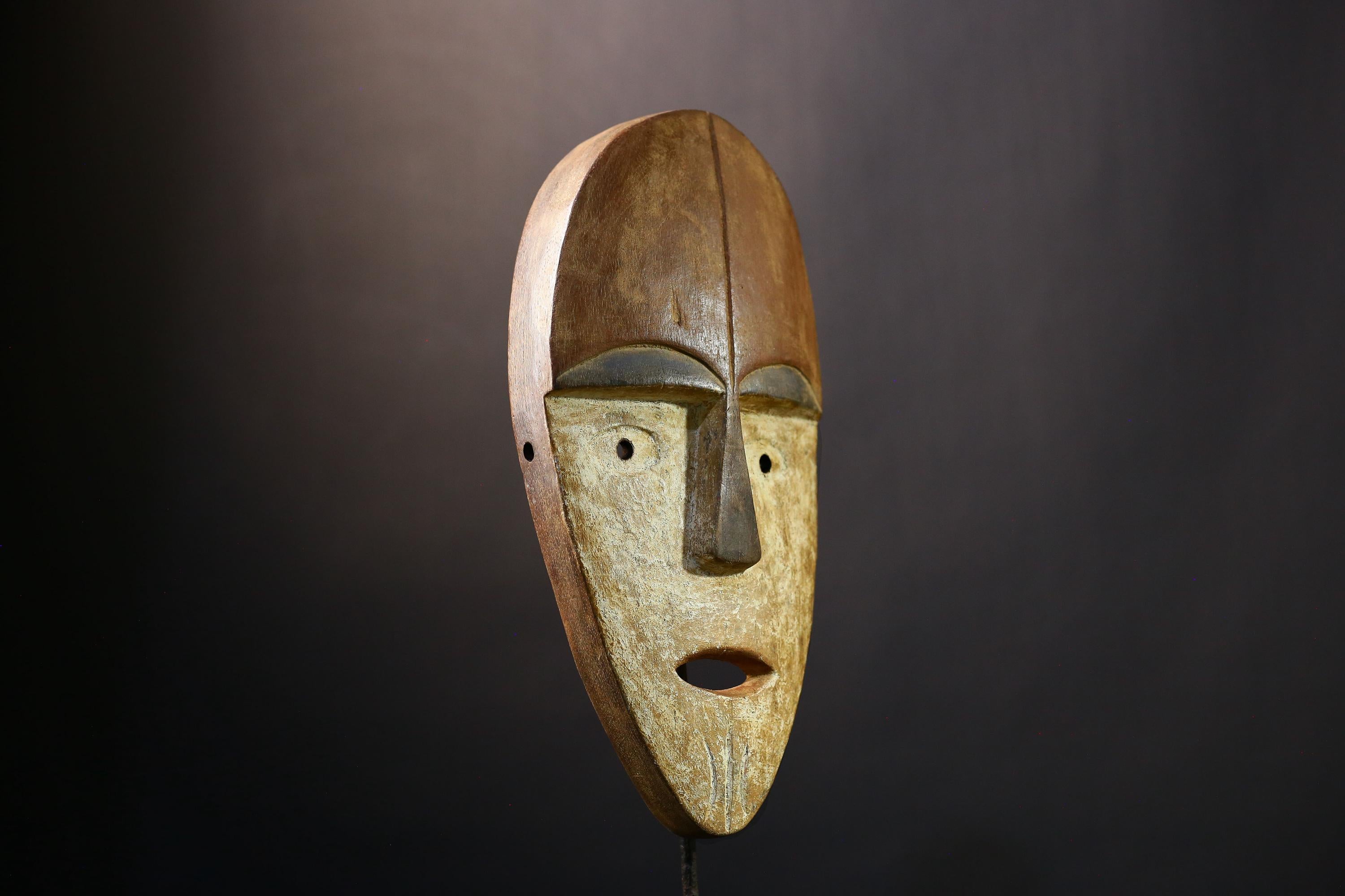 African Tribal Mask Carved Wood Ritual Face West Africa Art Decor Vintage Handmade Wall Sculpture Authentic Collectible-6836