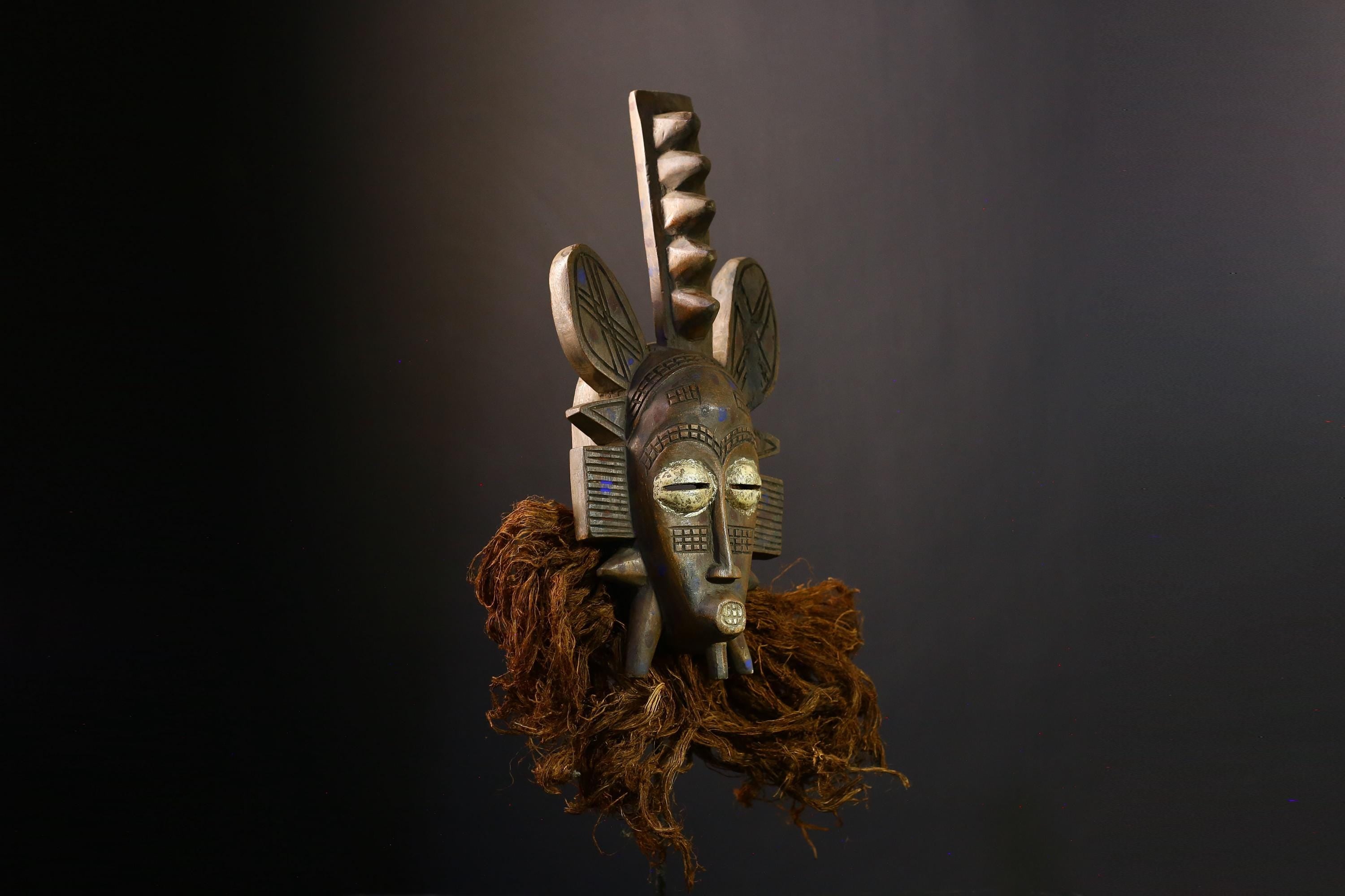 African Vintage Senufo Kalao African Mask - Hand-Carved Tribal Decor with Intricate Detail and Vibrant Designs-G3875