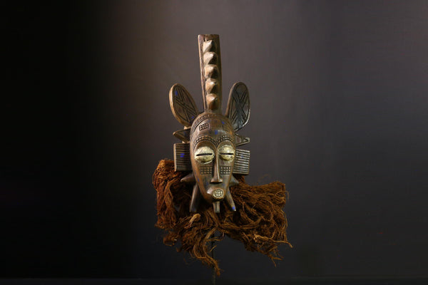 African Vintage Senufo Kalao African Mask - Hand-Carved Tribal Decor with Intricate Detail and Vibrant Designs-G3875