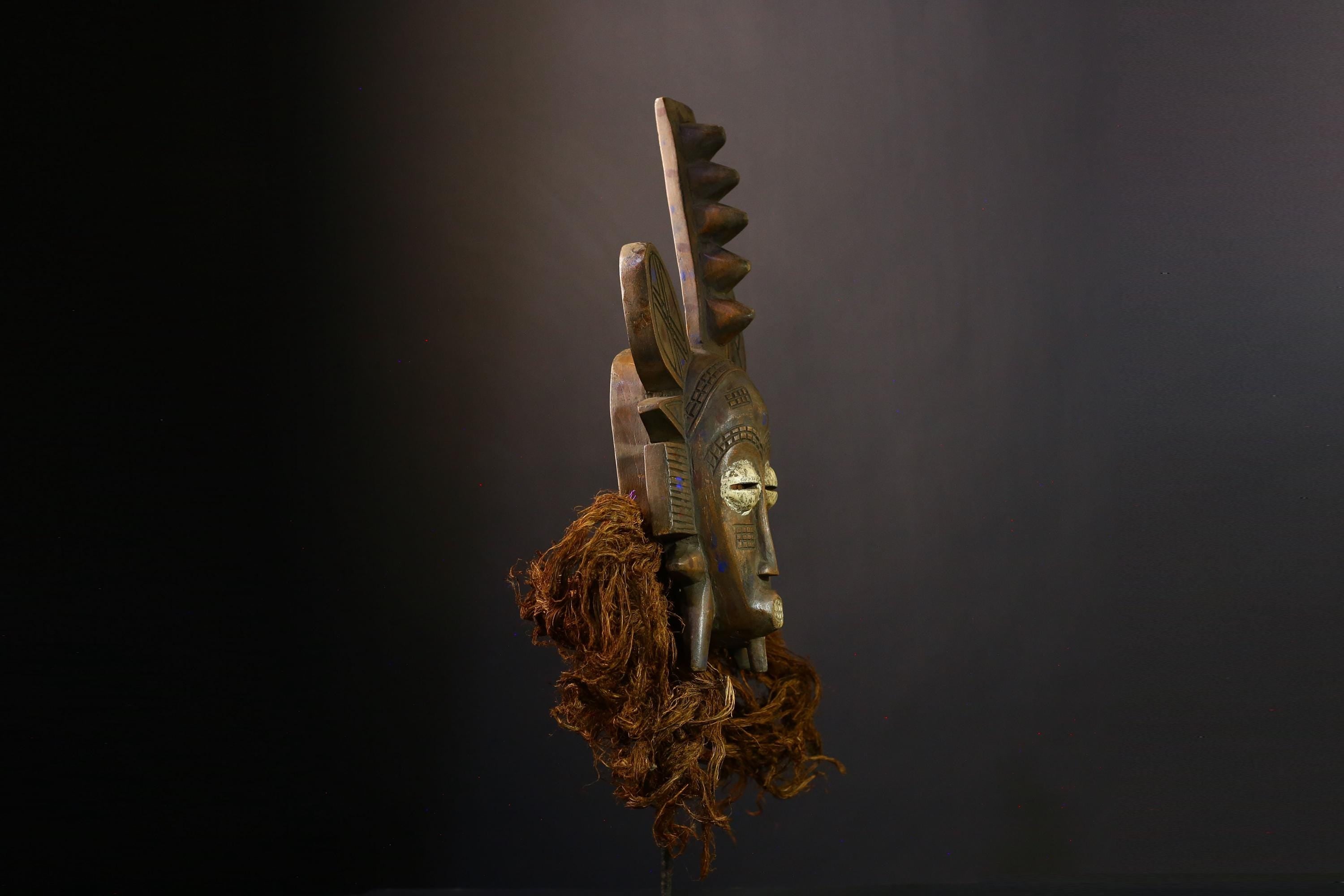 African Vintage Senufo Kalao African Mask - Hand-Carved Tribal Decor with Intricate Detail and Vibrant Designs-G3875