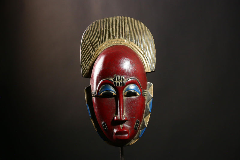 African Guro Mask Antique Tribal Wood Sculpture Wall Decor Ceremonial-G4114