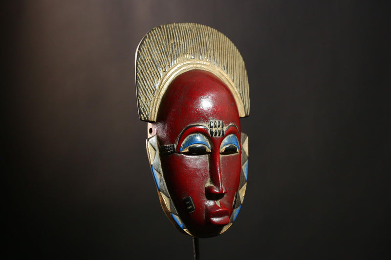 African Guro Mask Antique Tribal Wood Sculpture Wall Decor Ceremonial-G4114