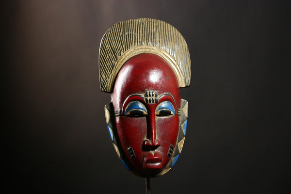 African Guro Mask Antique Tribal Wood Sculpture Wall Decor Ceremonial-G4114