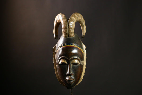 African Baule Mask Antique Wooden Wall Art Sculpture Home Decor Piece-G4109