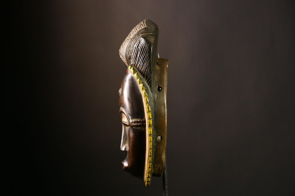 African Baule Mask Antique Wooden Wall Hanging Primitive Tribal Art Decor-G4107