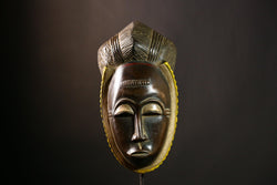 African Baule Mask Antique Wooden Wall Hanging Primitive Tribal Art Decor-G4107