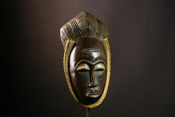 African Baule Mask Antique Wooden Wall Hanging Primitive Tribal Art Decor-G4107