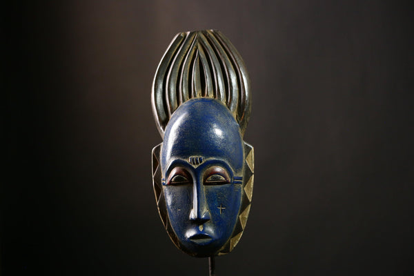 African Baule Mask Tribal Wood Carving Face Wall Art Decor Ethnic Statue-G4104