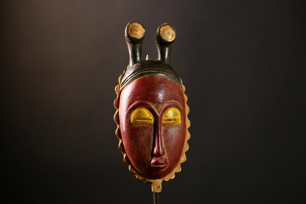 African Baule Mask Vintage Hand Carved Wooden Tribal Art Guro Face Decor -8607