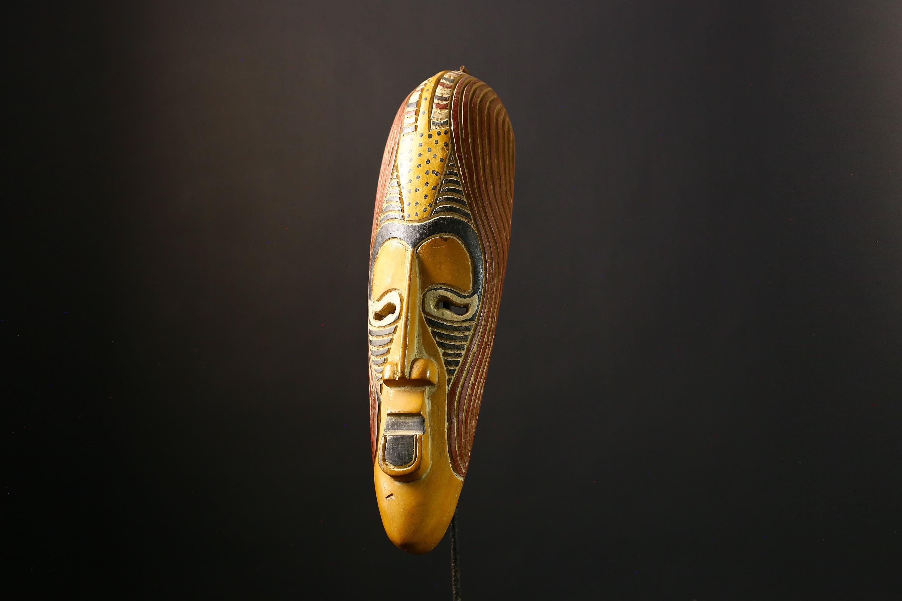 African Ghana Mask - Handmade Wooden Tribal Wall Art, Unique Collectible Sculpture for Home Decor-G1974