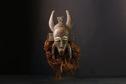 African Senufo Kalao Mask: Hand-Carved Wooden Tribal Wall Art,  Antique Black Patina, Unique Sculpture-G3903