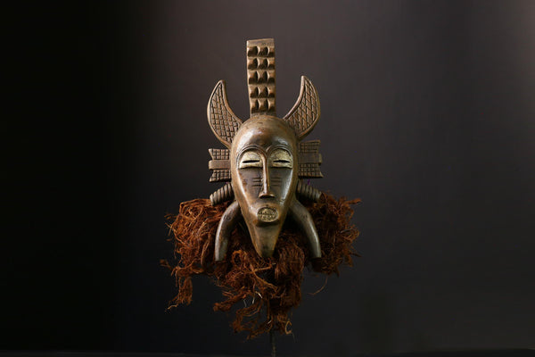 African Senufo Kalao Mask: Hand-Carved Wooden Tribal Wall Art Sculpture, Vintage Black Patina, African Home Decor Collectible-G3901