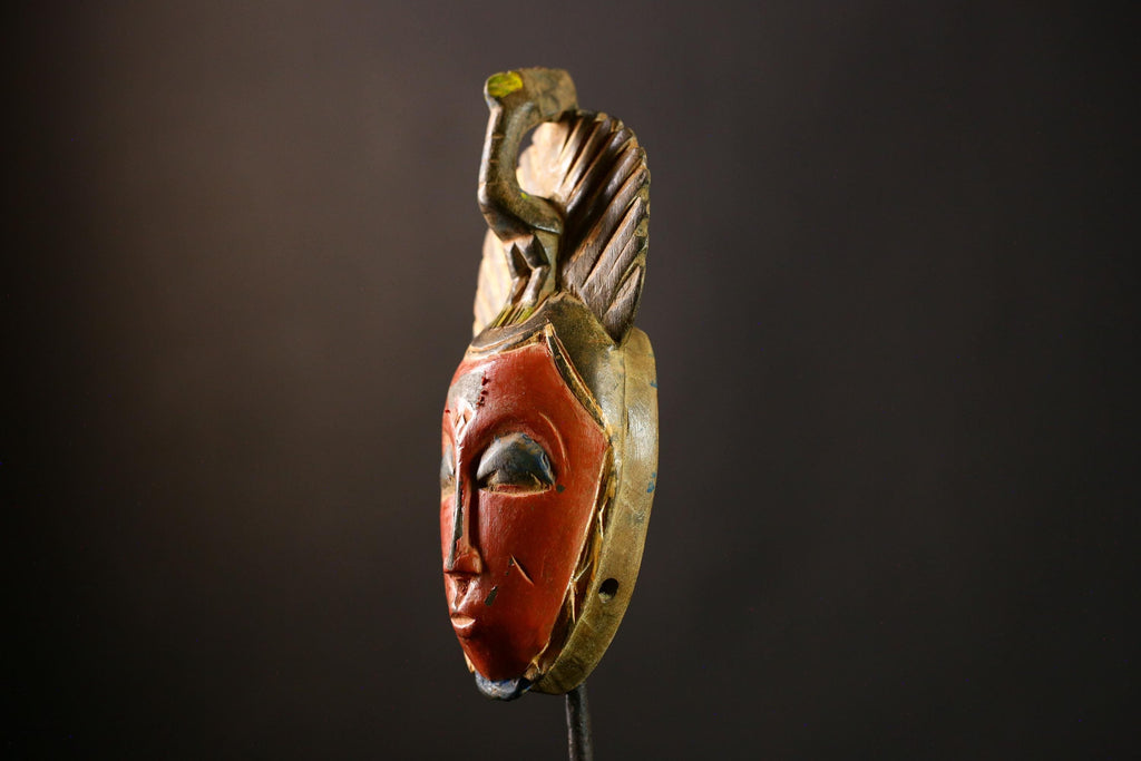 African Mask Baule Antique African Masks Wooden Wall Hanging Primitive Art-8606