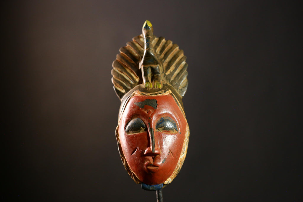 African Mask Baule Antique African Masks Wooden Wall Hanging Primitive Art-8606
