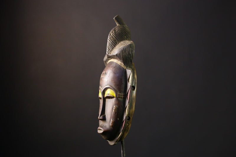 African Mask Baule: Hand-Carved Wooden Tribal Face Wall Art, Unique African Decor Sculpture, Rustic Decor Accent for Home-G3899