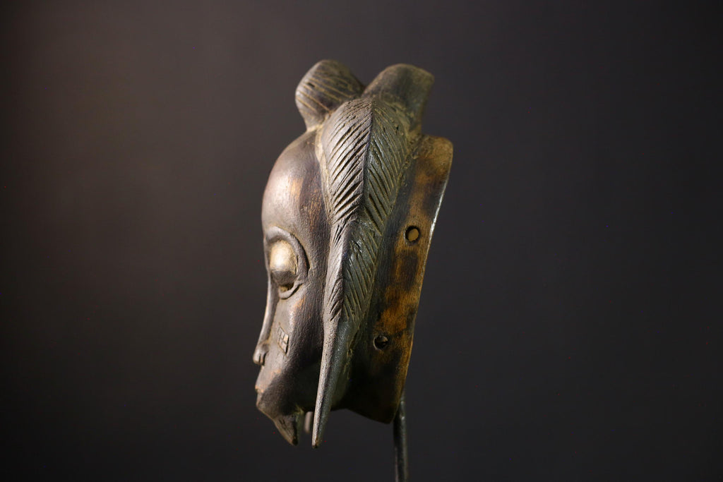 African Mask Baule: Hand-Carved Wooden Tribal Face Wall Art, Unique African Decor Sculpture, Rustic Decor Accent for Home-G3898