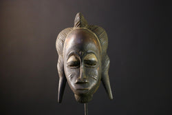 African Mask Baule: Hand-Carved Wooden Tribal Face Wall Art, Unique African Decor Sculpture, Rustic Decor Accent for Home-G3898