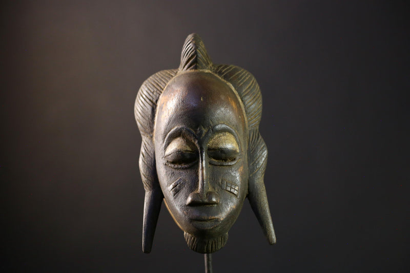 African Mask Baule: Hand-Carved Wooden Tribal Face Wall Art, Unique African Decor Sculpture, Rustic Decor Accent for Home-G3898