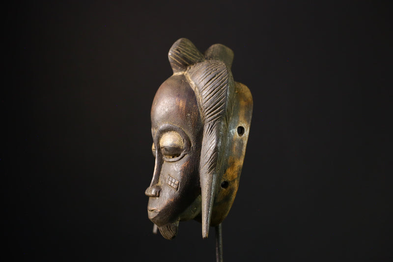 African Mask Baule: Hand-Carved Wooden Tribal Face Wall Art, Unique African Decor Sculpture, Rustic Decor Accent for Home-G3898