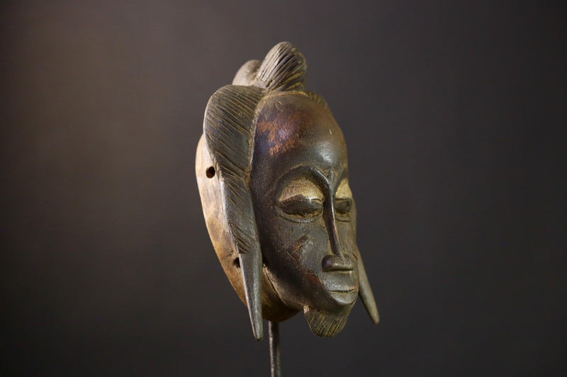 African Mask Baule: Hand-Carved Wooden Tribal Face Wall Art, Unique African Decor Sculpture, Rustic Decor Accent for Home-G3898