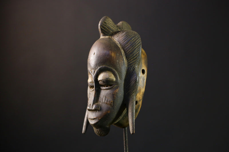 African Mask Baule: Hand-Carved Wooden Tribal Face Wall Art, Unique African Decor Sculpture, Rustic Decor Accent for Home-G3898