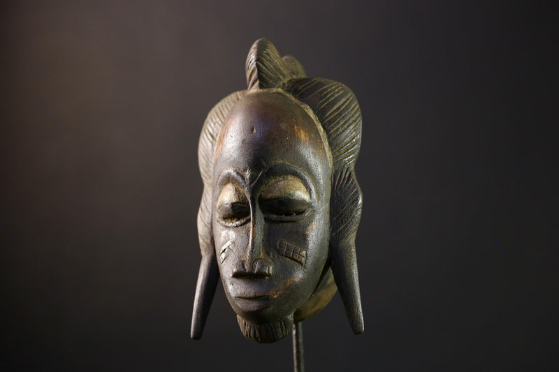 African Mask Baule: Hand-Carved Wooden Tribal Face Wall Art, Unique African Decor Sculpture, Rustic Decor Accent for Home-G3898