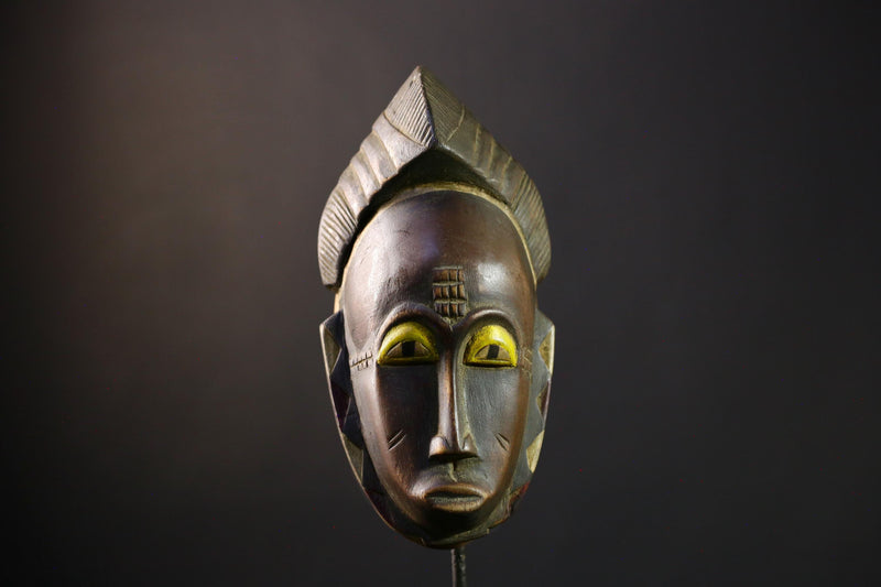 African Mask Baule: Hand-Carved Wooden Tribal Face Wall Hanging, Unique African Art Piece, Rustic Decor for Home and Collectibles-G3897