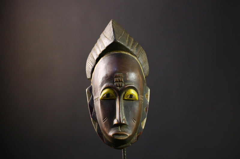 African Mask Baule: Hand-Carved Wooden Tribal Face Wall Hanging, Unique African Art Piece, Rustic Decor for Home and Collectibles-G3897