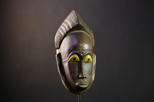 African Mask Baule: Hand-Carved Wooden Tribal Face Wall Hanging, Unique African Art Piece, Rustic Decor for Home and Collectibles-G3897