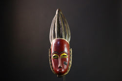 African Mask Baule: Hand-Carved Wooden Tribal Face Wall Hanging, Unique African Art Piece, Rustic Decor for Home and Collectibles-G3896