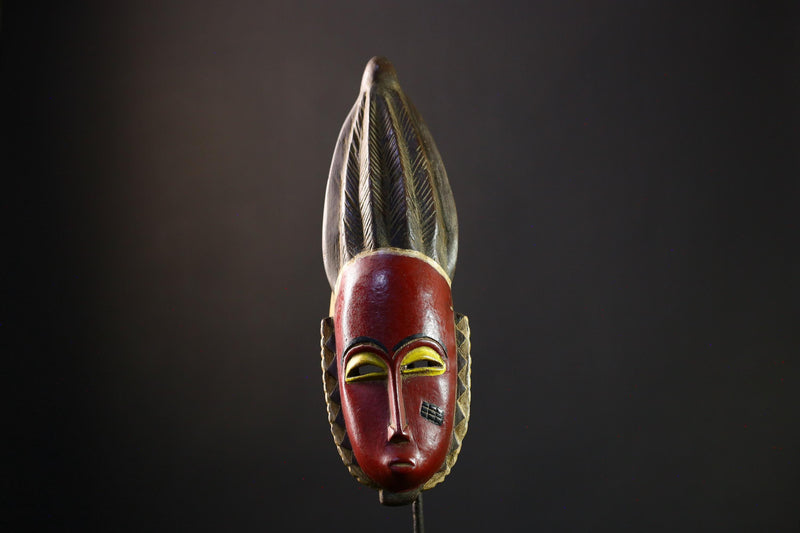 African Mask Baule: Hand-Carved Wooden Tribal Face Wall Hanging, Unique African Art Piece, Rustic Decor for Home and Collectibles-G3896