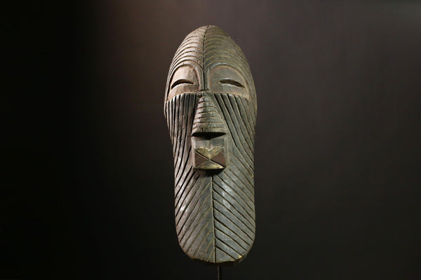 African Songye Mask Vintage Hand Carved Wooden Tribal Kifwebe Wall Art -1476